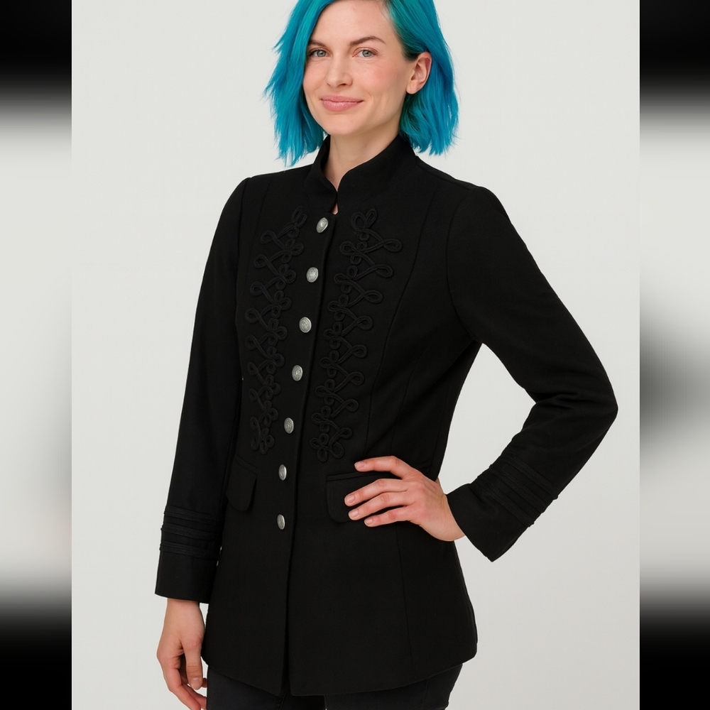 Womens ONLY Small Wool Blend Military Punk Gothic Jacket Coat New
